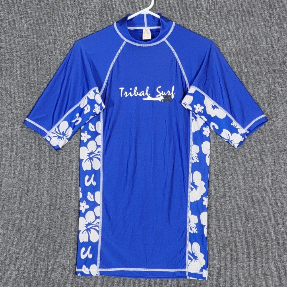 Sunspecs Tribal Surf Rash Guard Boys XL Blue Swim Shirt Sun Protection